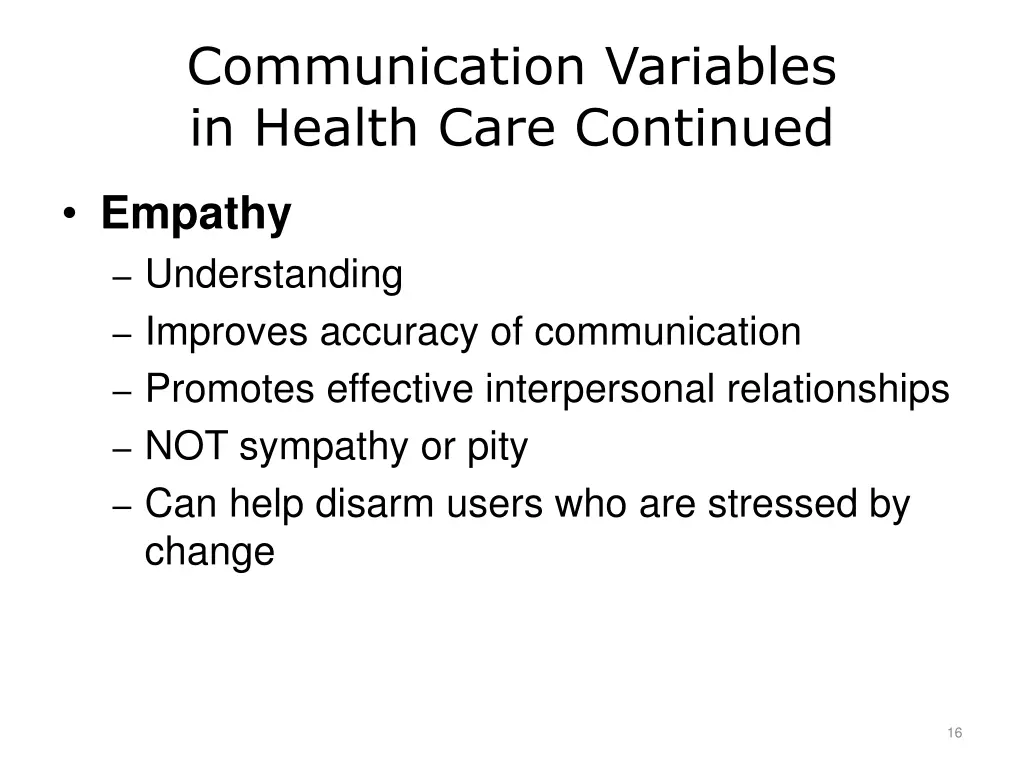 communication variables in health care continued