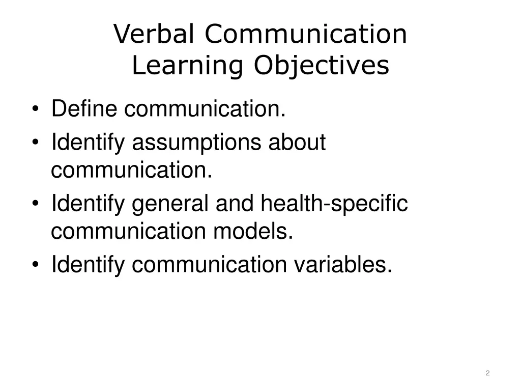 verbal communication learning objectives