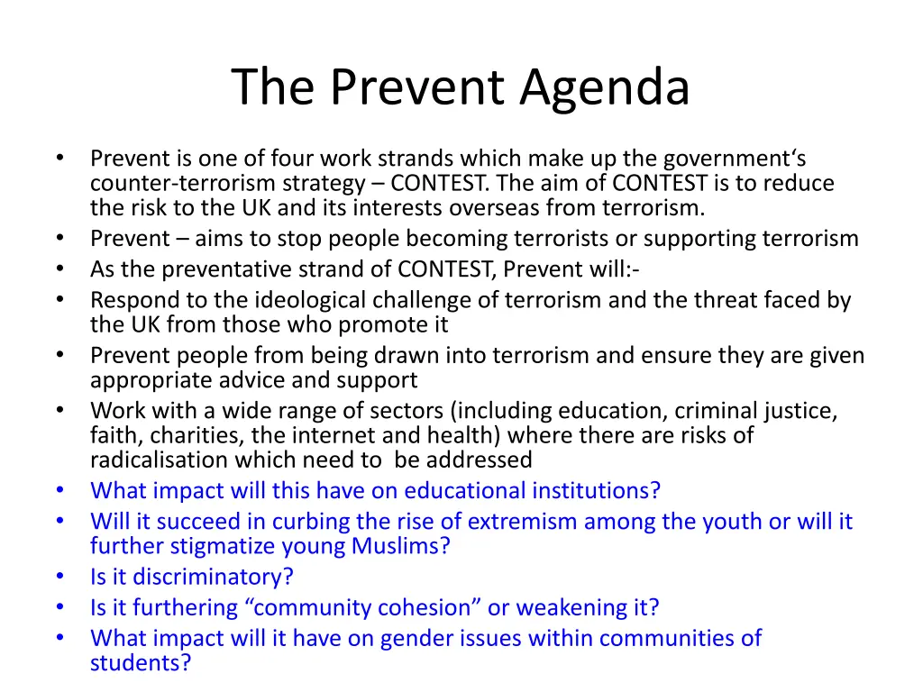 the prevent agenda