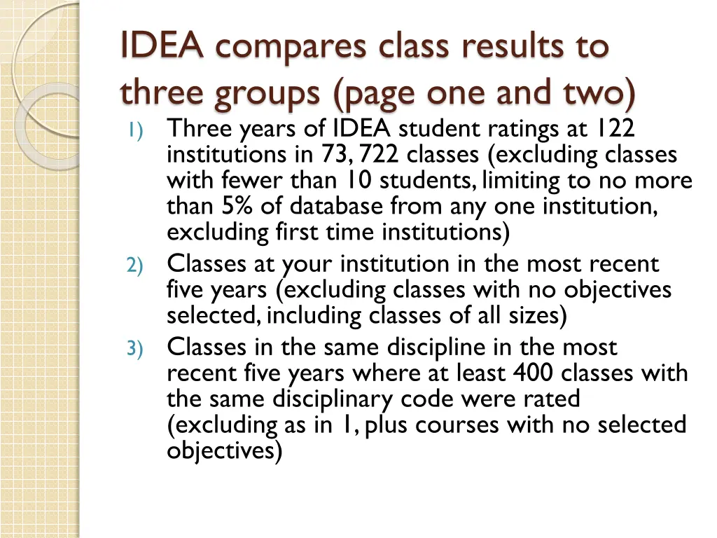 idea compares class results to three groups page