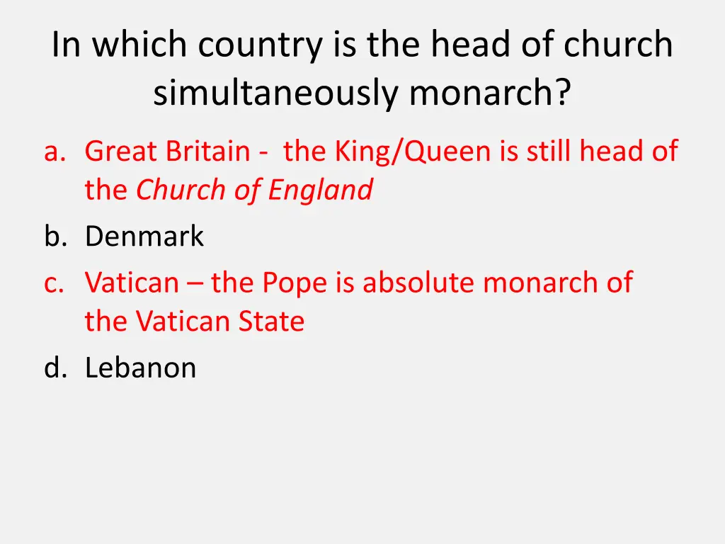 in which country is the head of church 1