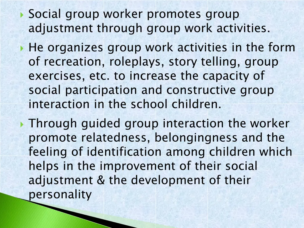 social group worker promotes group adjustment