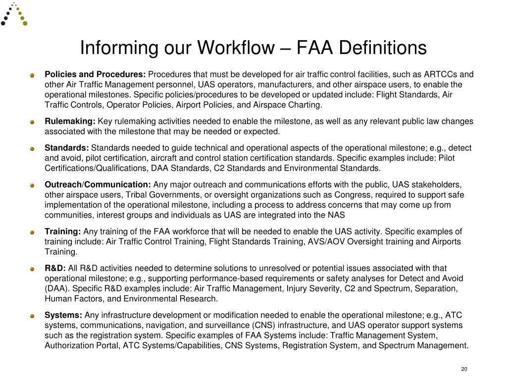 informing our workflow faa definitions