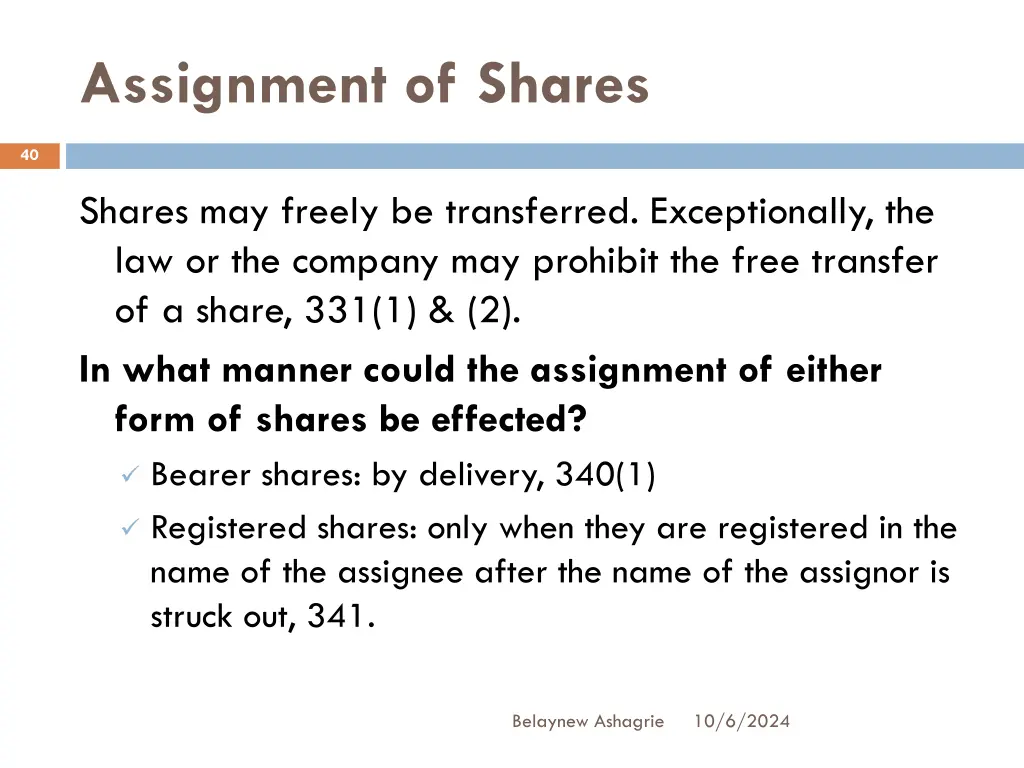 assignment of shares