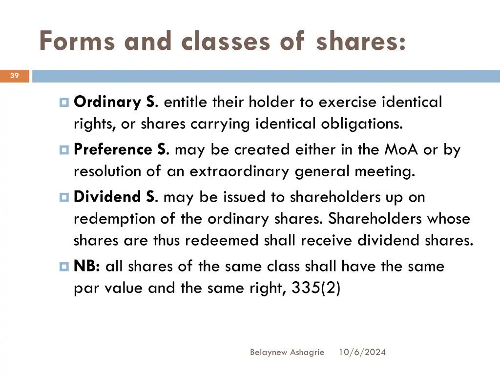 forms and classes of shares 1