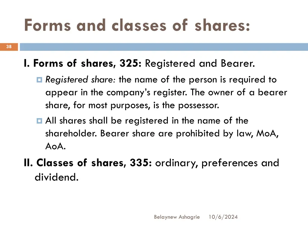 forms and classes of shares