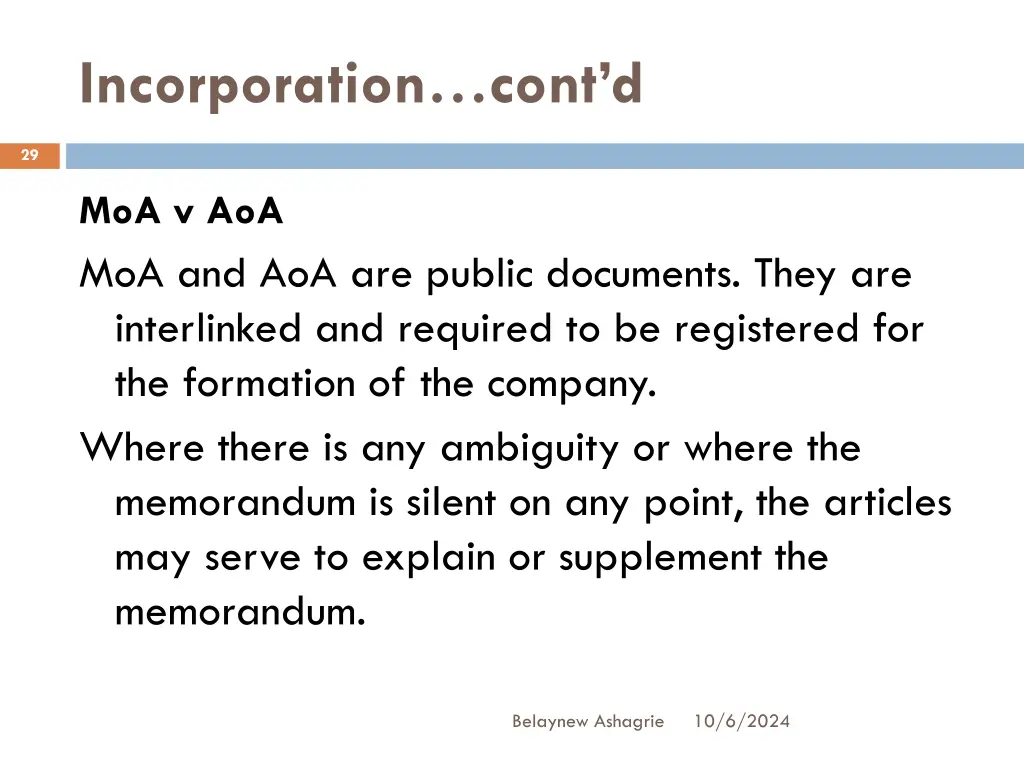 incorporation cont d