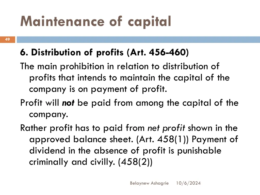 maintenance of capital 6