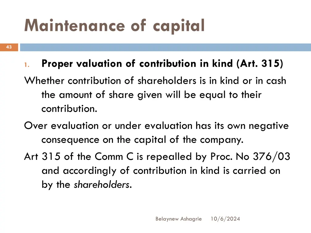 maintenance of capital