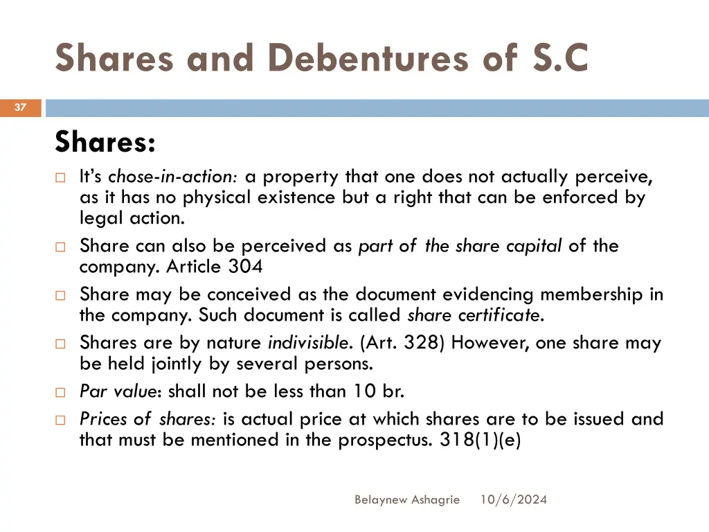 shares and debentures of s c