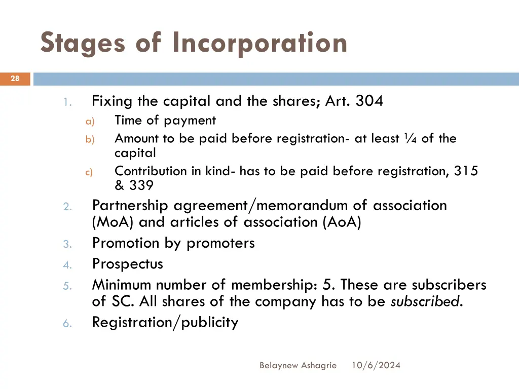 stages of incorporation