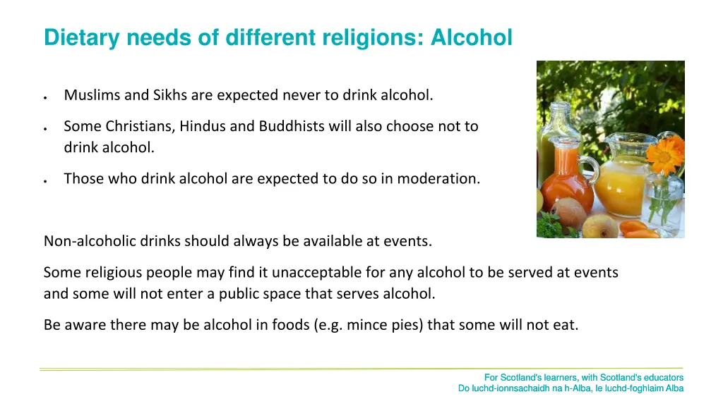 dietary needs of different religions alcohol