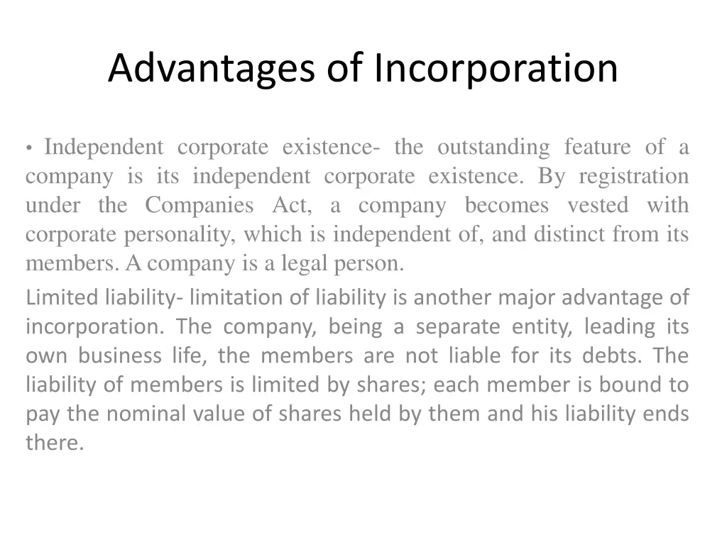 advantages of incorporation