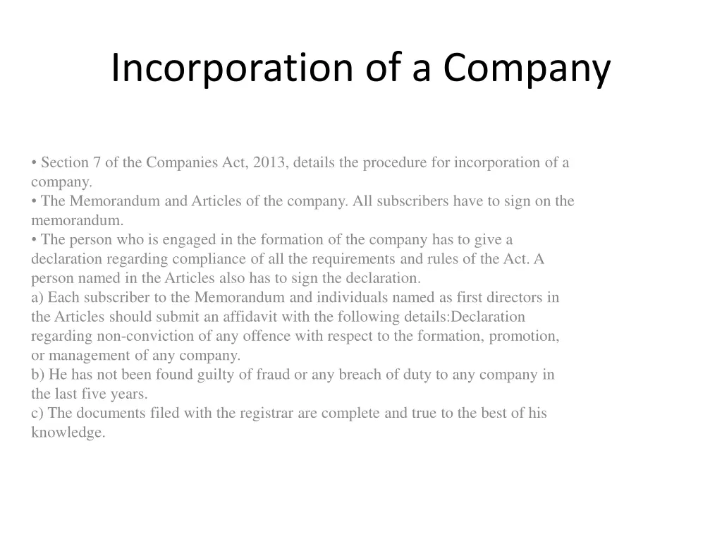 incorporation of a company