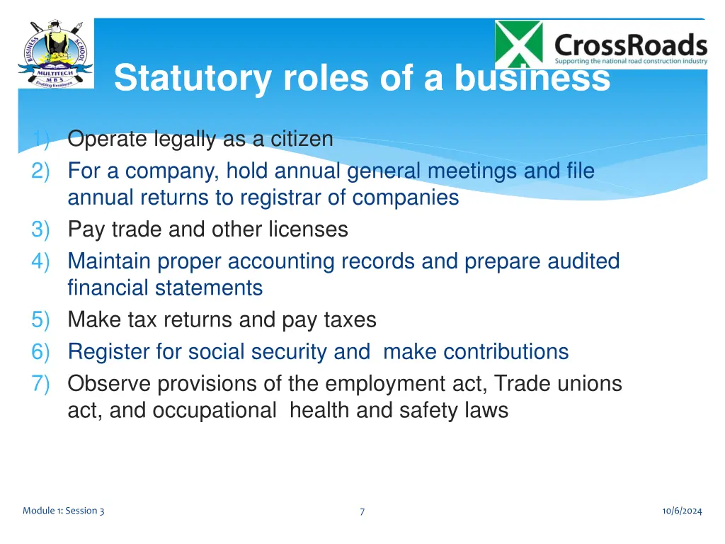 statutory roles of a business