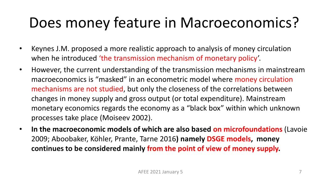 does money feature in macroeconomics