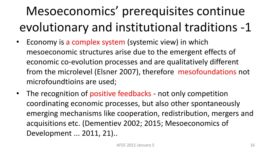 mesoeconomics prerequisites continue evolutionary