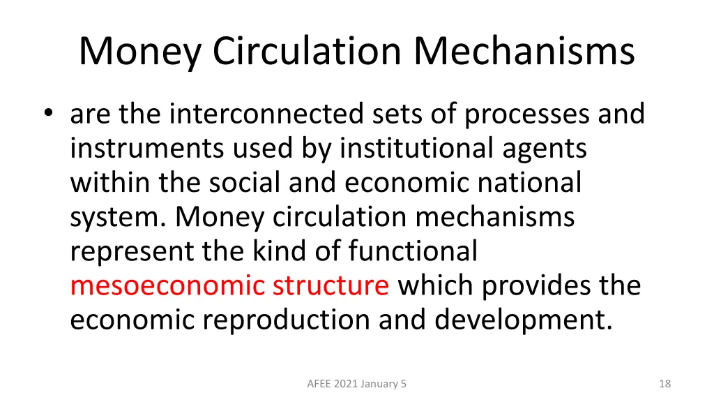 money circulation mechanisms