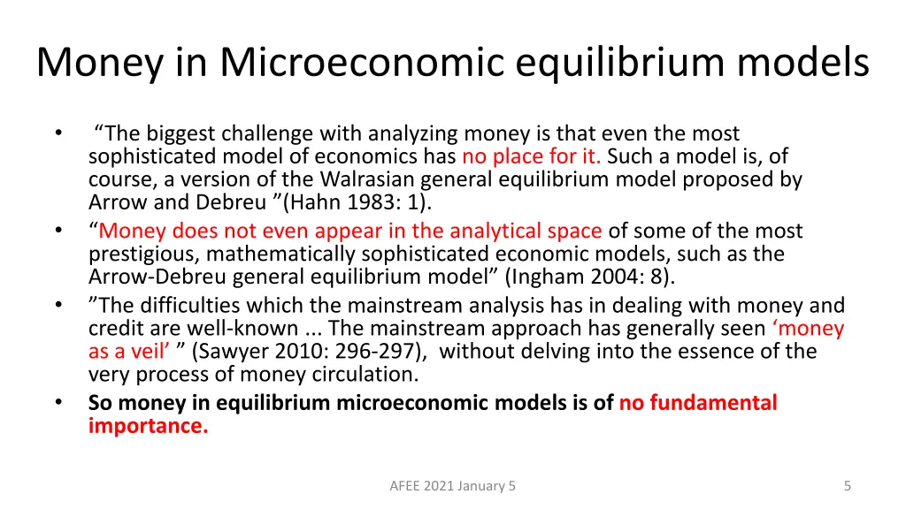 money in microeconomic equilibrium models