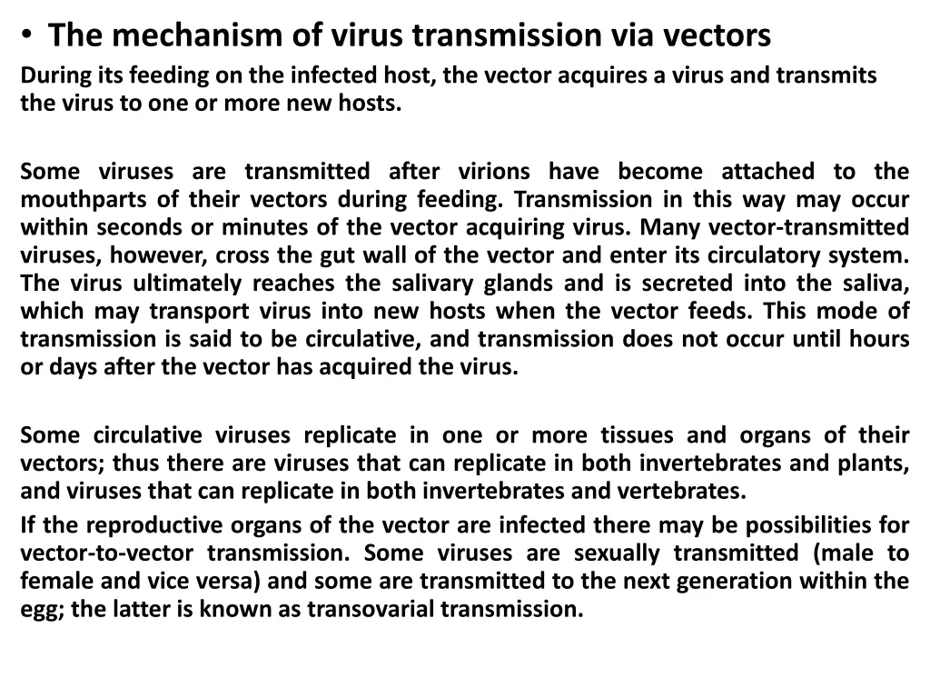 the mechanism of virus transmission via vectors