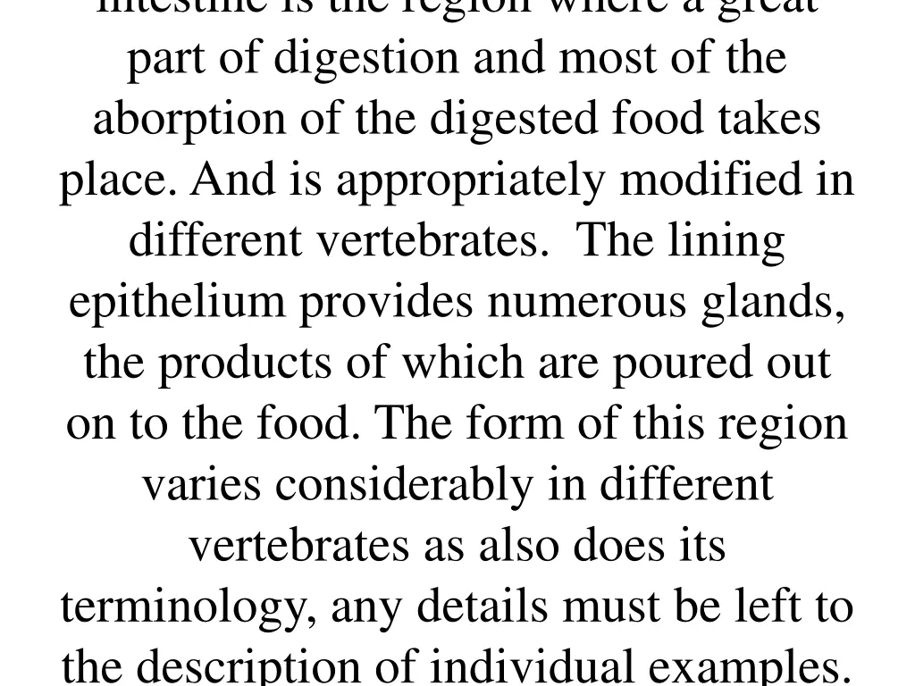 intestine is the region where a great part