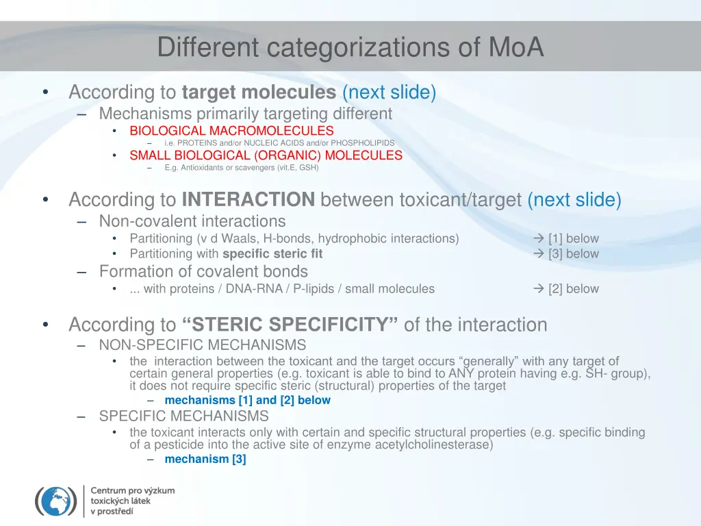 different categorizations of moa