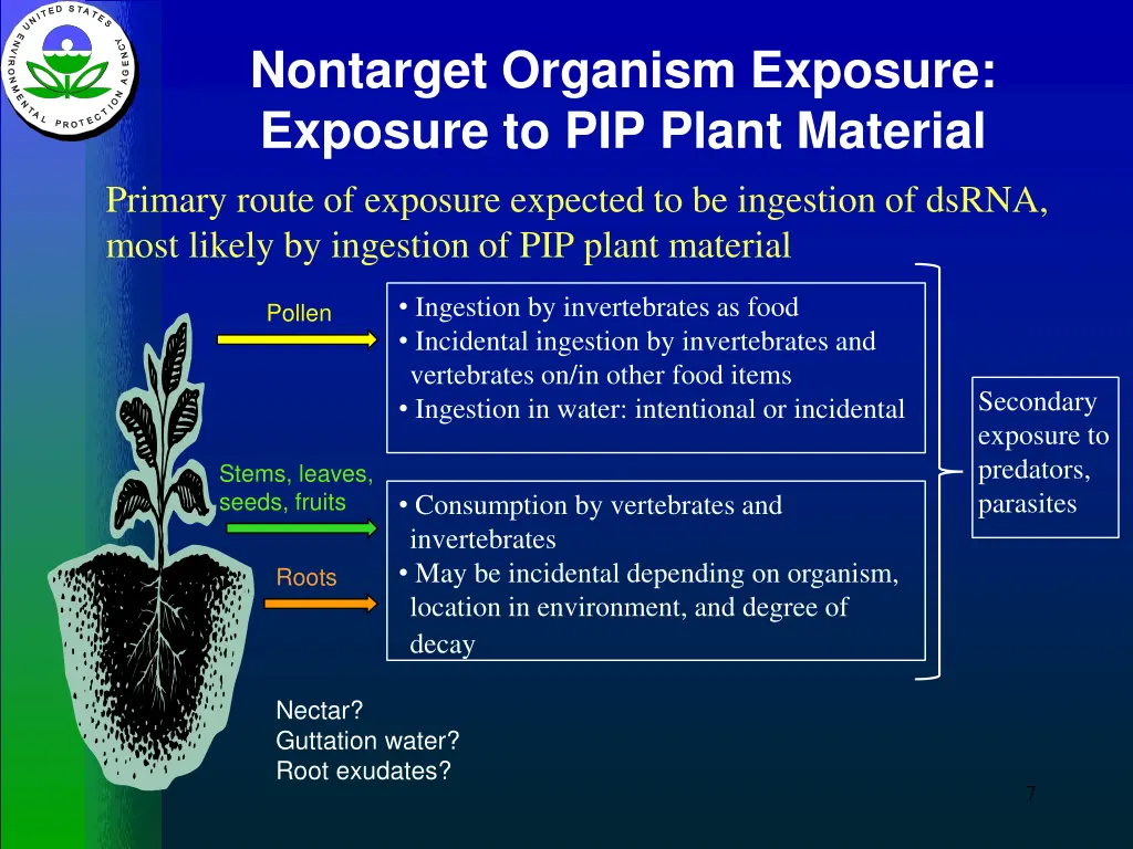 nontarget organism exposure exposure to pip plant