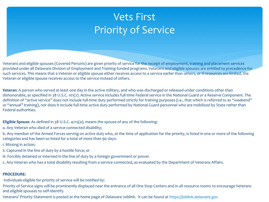 vets first priority of service