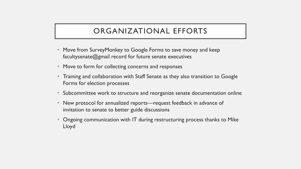 organizational efforts