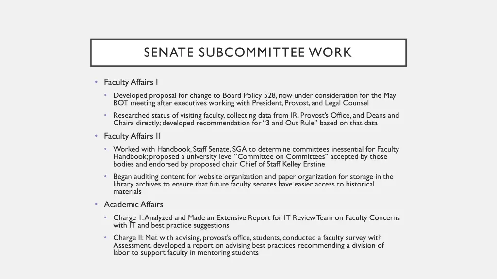 senate subcommittee work