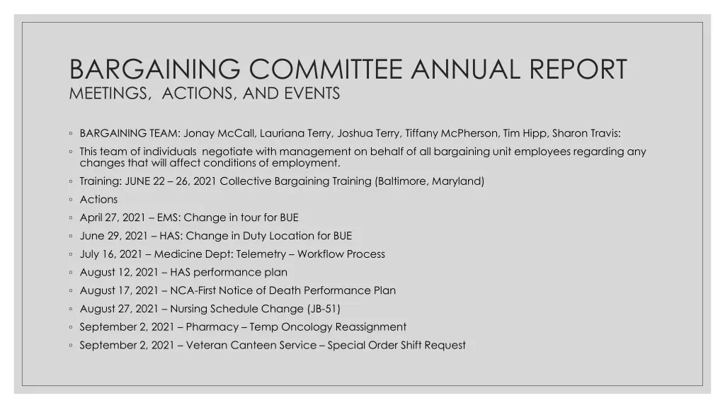 bargaining committee annual report meetings