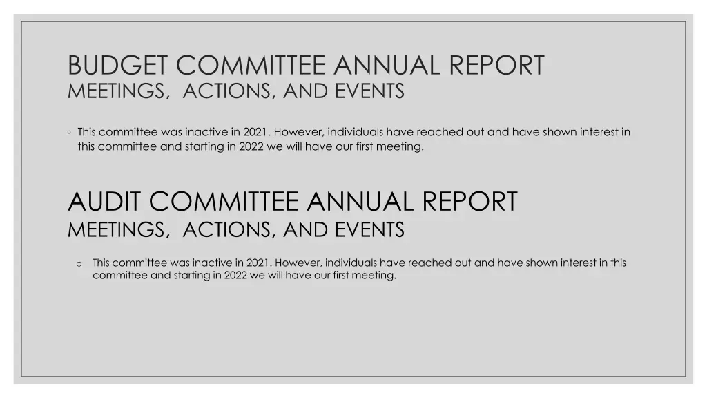 budget committee annual report meetings actions