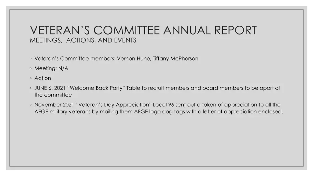 veteran s committee annual report meetings