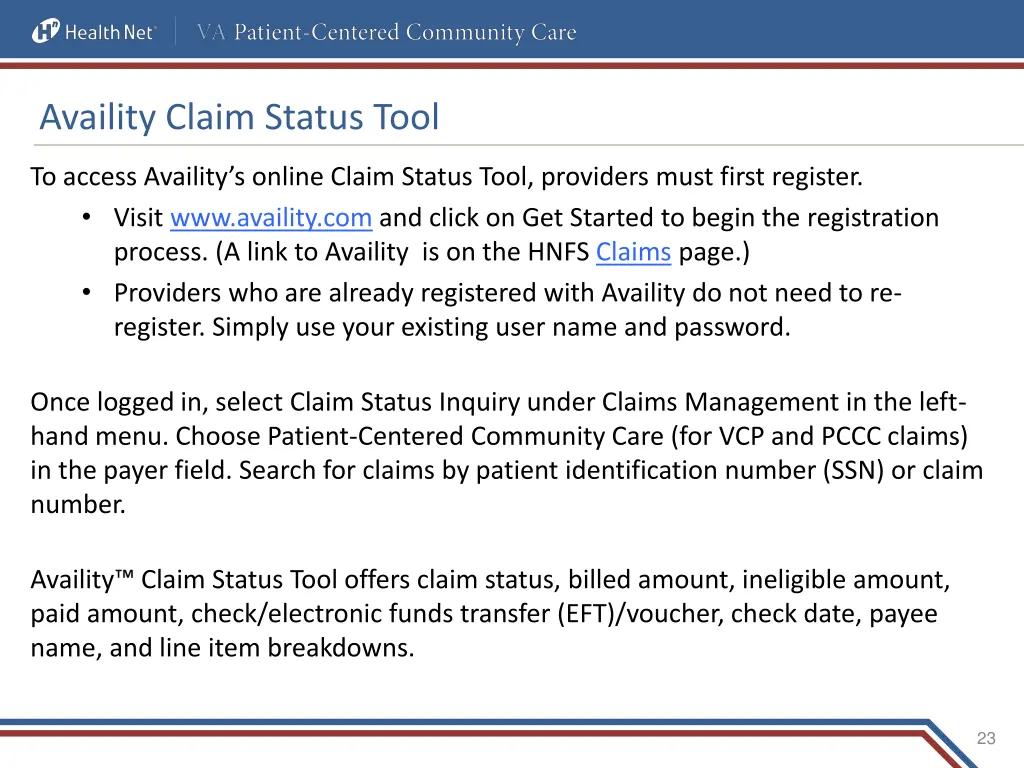 availity claim status tool