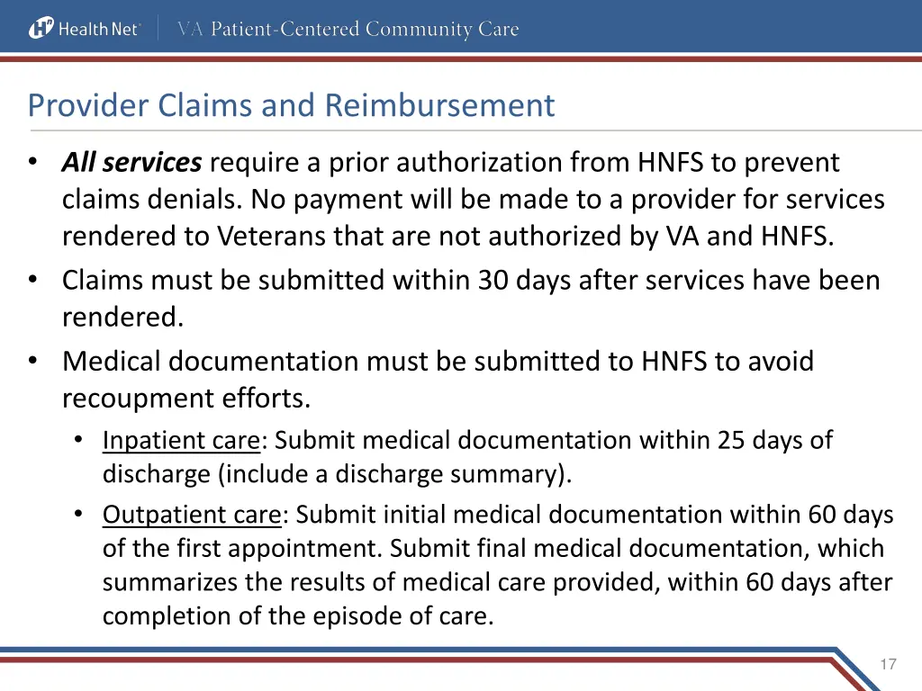 provider claims and reimbursement