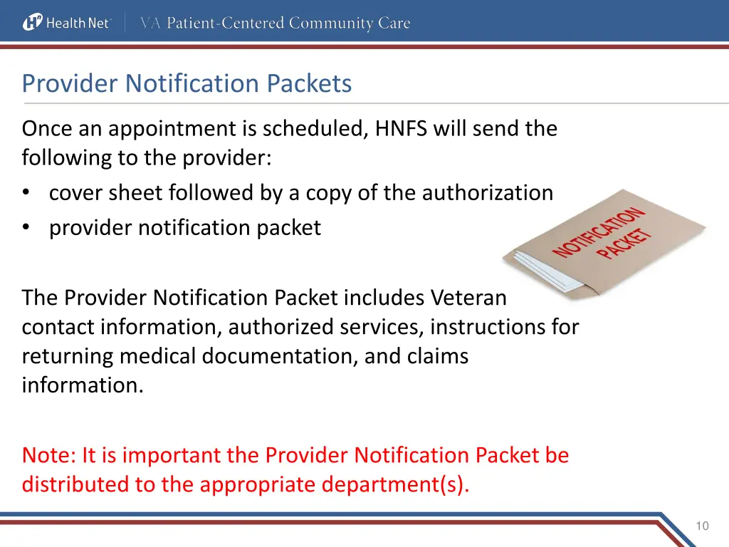 provider notification packets