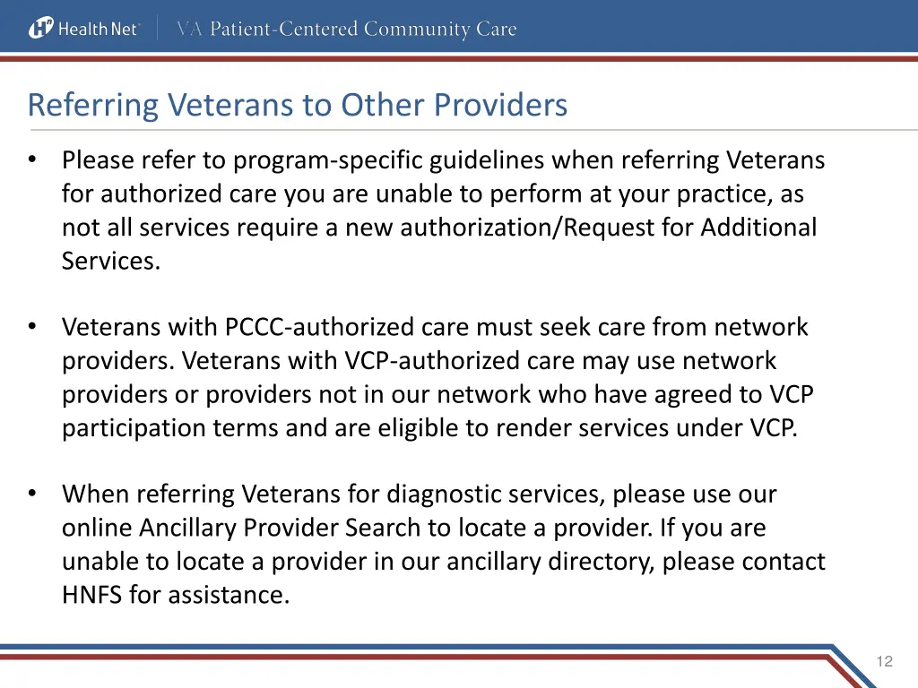 referring veterans to other providers