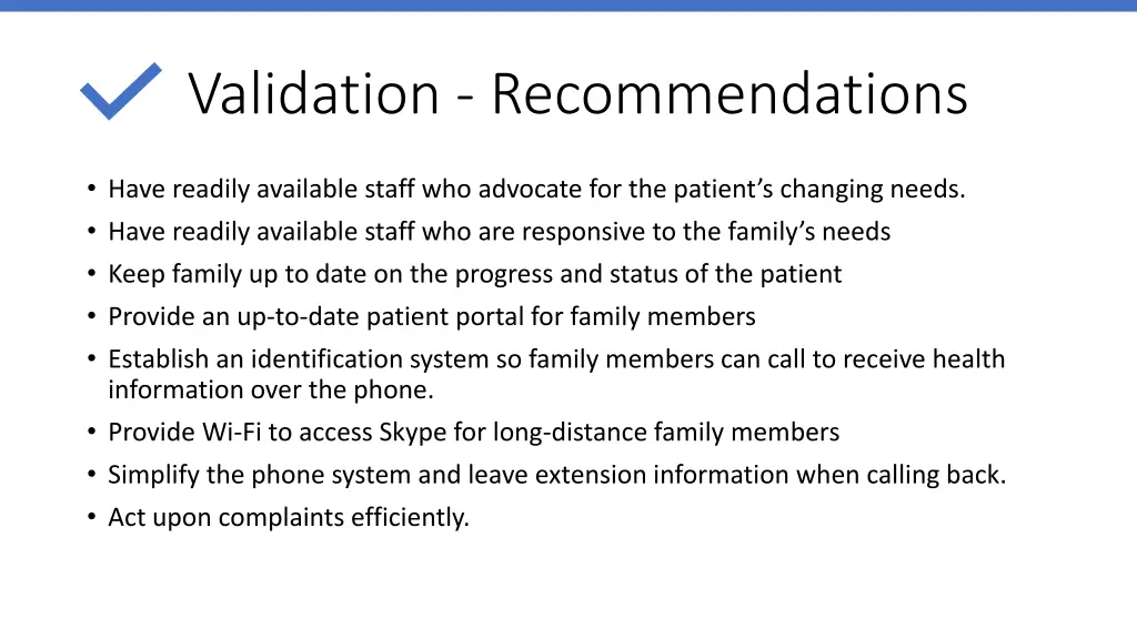validation recommendations