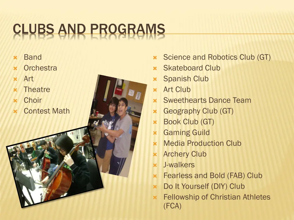 clubs and programs