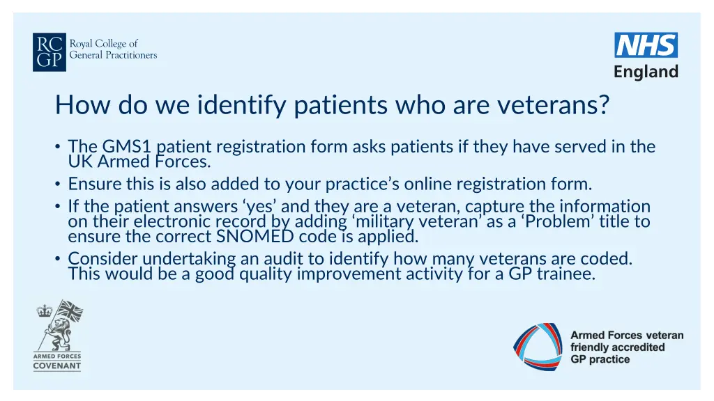 how do we identify patients who are veterans 1