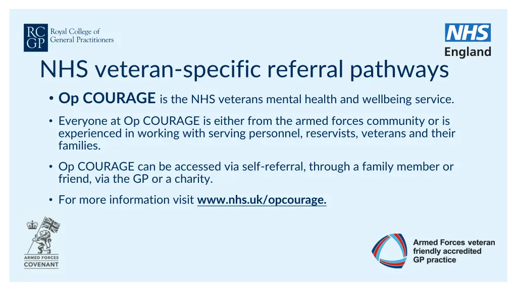 nhs veteran specific referral pathways op courage