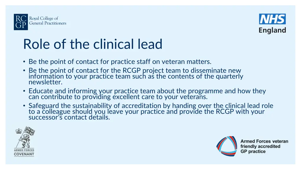 role of the clinical lead