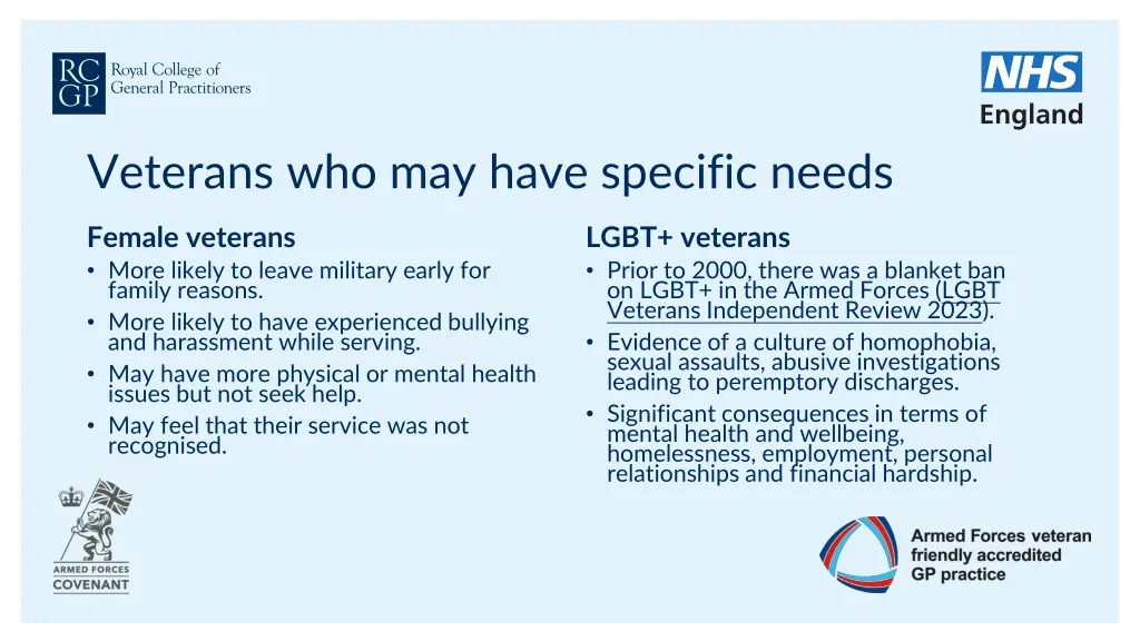 veterans who may have specific needs