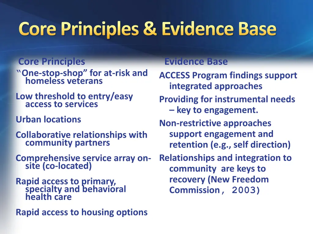 core principles evidence base