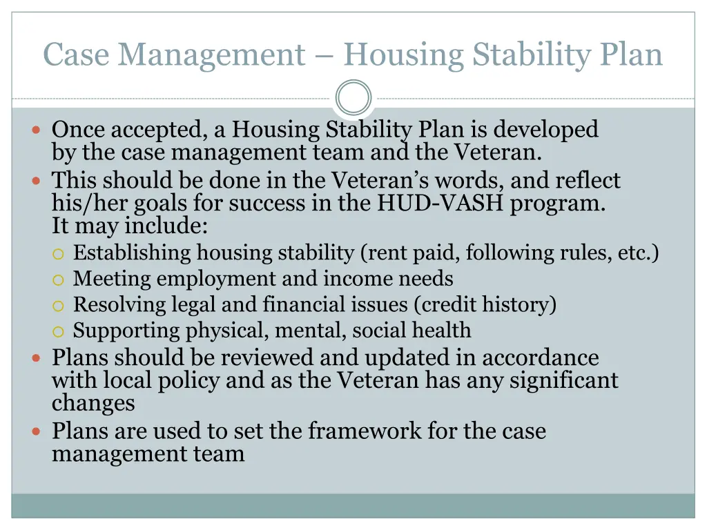 case management housing stability plan