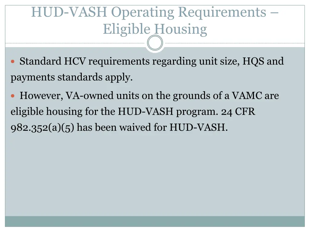 hud vash operating requirements eligible housing