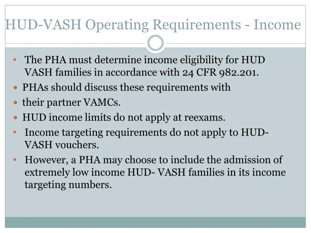 hud vash operating requirements income