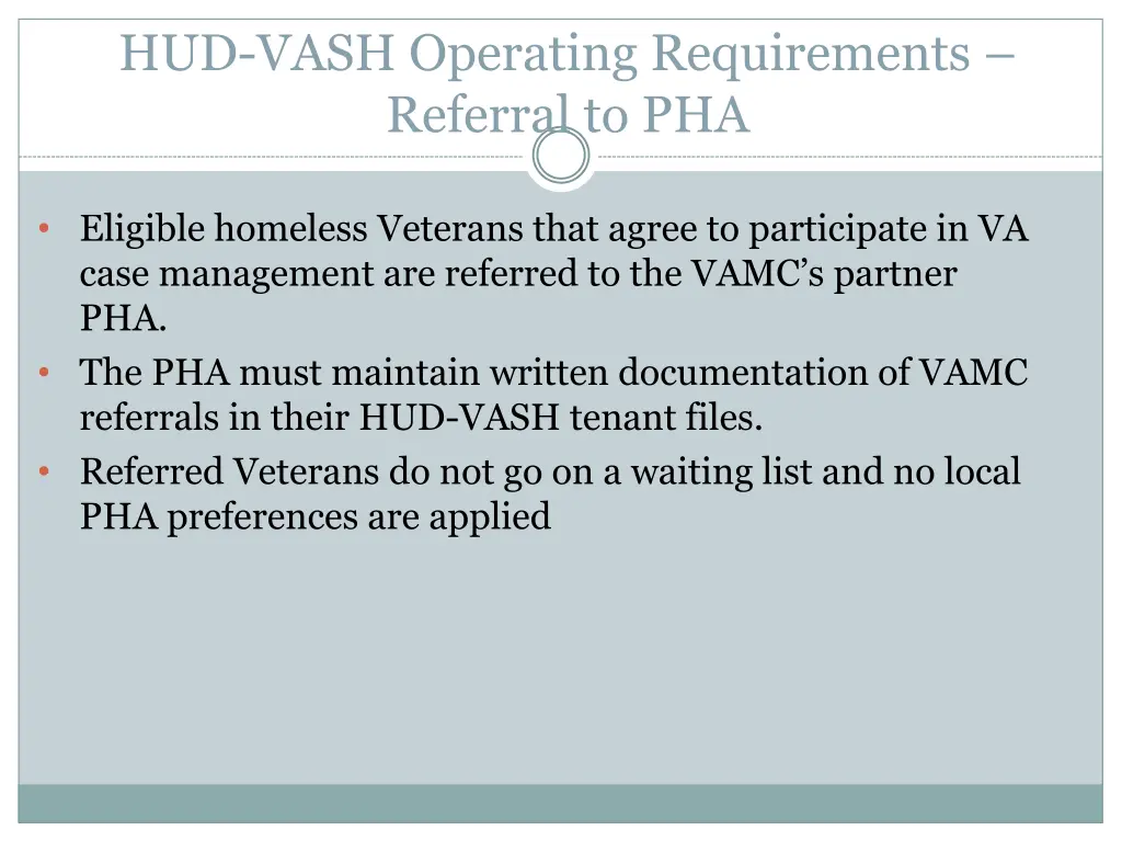 hud vash operating requirements referral to pha