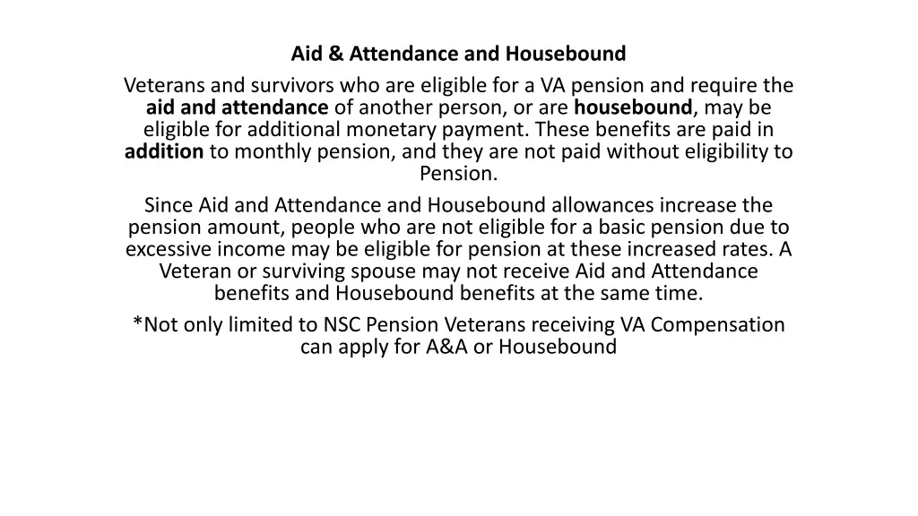 aid attendance and housebound veterans