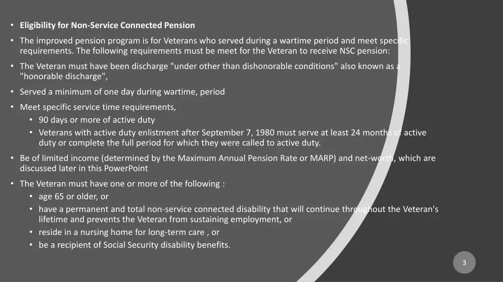 eligibility for non service connected pension